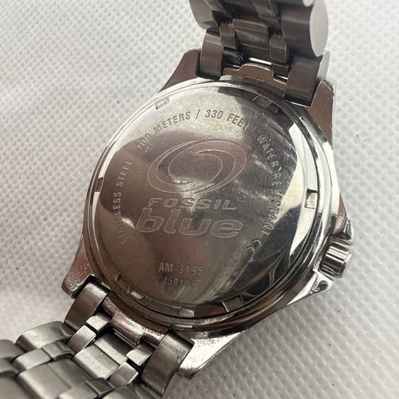 Fossil AM3198 Men's Blue/Black Dial Silver Stainless Steel Quartz Watch Date - Picture 14 of 16
